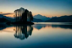 water blauw nacht meren silhouet Aan helling achtergrond, generatief ai. foto