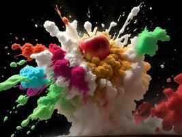 kleurrijk explosie met hoge snelheid levendig kleur poeder. generatief ai. foto