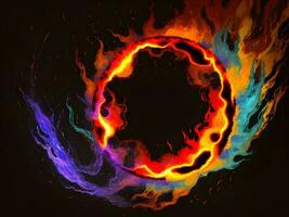 abstract brand en water vurig cirkel Aan een zwart achtergrond. generatief ai. foto
