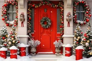 Kerstmis deur decoratie. illustratie ai generatief foto