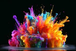 raindow gekleurde vloeistof explosie gemaakt met generatief ai technologie. foto