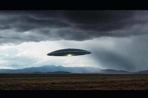 een groot ufo in de lucht gemaakt met generatief ai technologie. foto