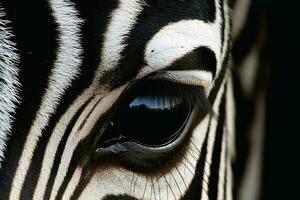 dichtbij omhoog portret van betoverend zebra fotografie gemaakt met generatief ai technologie foto