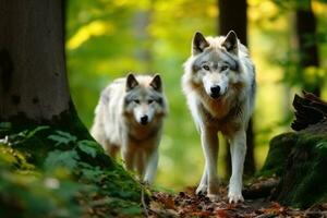 wild wolven in een Woud gemaakt met generatief ai technologie. foto