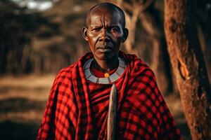 een Afrikaanse Masai in traditioneel Jurken gemaakt met generatief ai technologie. foto