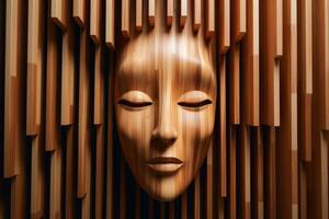 houten dames gezicht beeldhouwwerk gemaakt met generatief ai technologie. foto