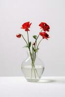 rood bloemen in een klein vaas gemaakt met generatief al technologie foto