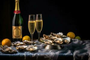 sprankelend wijn en oesters gemaakt met generatief al technologie foto