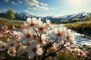 de voorjaar landschap komt levend met een symfonie van bloesems en levendig Groenen ai gegenereerd foto