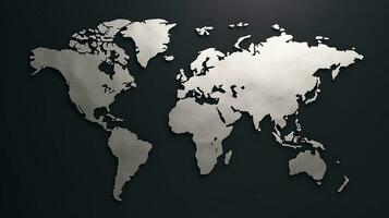 3d vlak wereld kaart zilver Aan zwart achtergrond foto