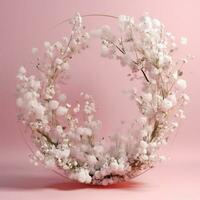 cirkel gemaakt van wit bloemen en takken kopiëren ruimte achtergrond. ai gegenereerd foto