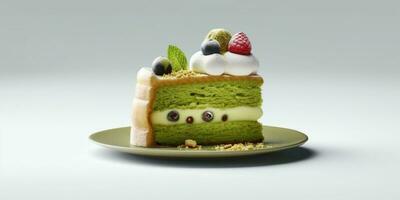 matcha cak Aan wit tafel voor koffie breken tussendoortje, ai genererenen foto