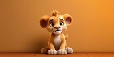 baby leeuw schattig dier klei tekenfilm animatie, ai gegenereerd foto
