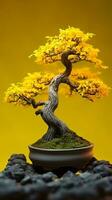 bonsai geel boom behang achtergrond. ai gegenereerd foto