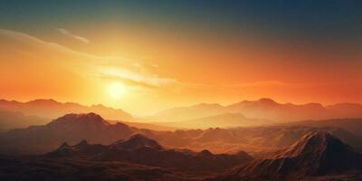 berg zonsondergang lucht silhouet wazig achtergrond, ai gegenereerd foto