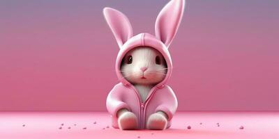 weinig konijn met capuchon tekenfilm animatie, ai gegenereerd foto