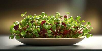 microgreens fabriek van gezond levensstijl fabriek knoppen, ai gegenereerd foto