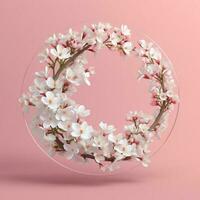 cirkel gemaakt van wit bloemen en takken kopiëren ruimte achtergrond. ai gegenereerd foto