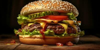 Hamburger rundvlees wazig achtergrond, ai genererenen foto