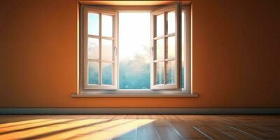 venster en zon licht gips schaduw Aan de muur, kopiëren ruimte wazig achtergrond, ai gegenereerd foto
