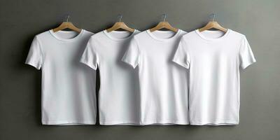 mannen wit blanco t-shirt sjabloon, natuurlijk vorm voor uw ontwerp mockup voor afdrukken, geïsoleerd Aan donker achtergrond foto