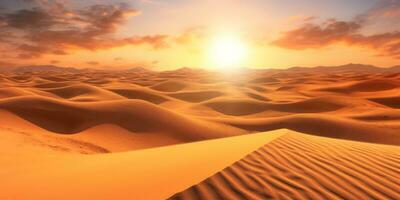 zonsondergang Aan woestijn kopiëren ruimte wazig achtergrond, ai gegenereerd foto
