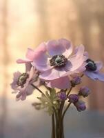 zoet anemoon bruiloft boeket bloem Aan wazig venster achtergrond. ai gegenereerd foto