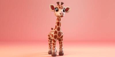 weinig giraffe klei tekenfilm animatie, ai gegenereerd foto