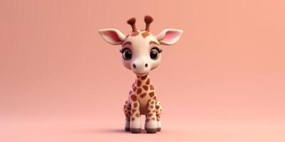 weinig giraffe klei tekenfilm animatie, ai gegenereerd foto