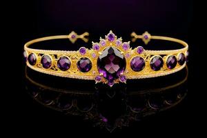raadselachtig amethist tiara een boeiend fotografisch edelsteen. ai gegenereerd. foto