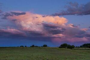 stormachtig lucht Bij zonsondergang in de pampa veld, la pampa, Argentinië. foto