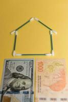 kopen een huis, besparing concept in dollars foto