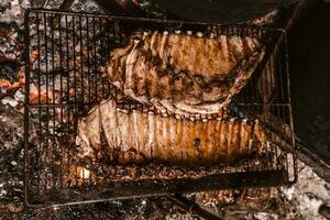 varkensvlees ribben barbecue , Patagonië, Argentinië foto