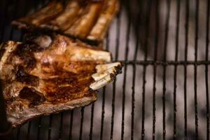 varken ribben barbecue , Patagonië, Argentinië foto