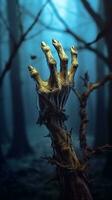 zombie hand. halloween achtergrond met zombie hand. ai gegenereerd foto