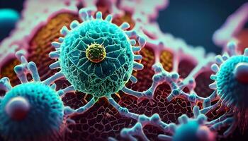 covid19, coronavirus 2019-ncov roman. microscopisch visie van virus cel. generatief ai. foto