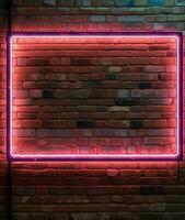 rood muur met licht. steen muur en plein neon teken kader. ai gegenereerd foto