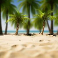 palm boom Aan de strand. groen palm bomen Aan zanderig kust in zomer. ai gegenereerd foto