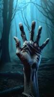 zombie hand. halloween achtergrond met zombie hand. ai gegenereerd foto