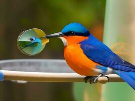 kleurrijk vogel zit Aan een Afdeling in de Woud ai gegenereerd foto