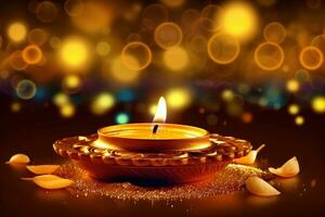 generatief ai illustratie van puthandu diwali hindoes achtergrond met goud ornament en bokeh achtergrond kleur, voor tamil nieuw jaar viering, kaart, poster foto