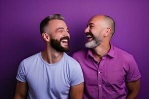generatief ai illustratie van glimlachen paar homo, lgbt concept, positief en blij. foto