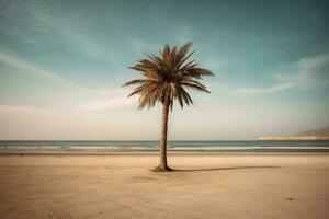 palm boom Aan een leeg strand fotografie generatief ai foto