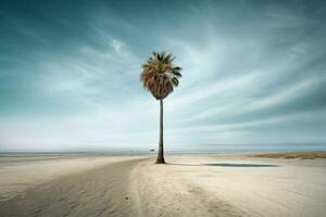 palm boom Aan een leeg strand fotografie generatief ai foto