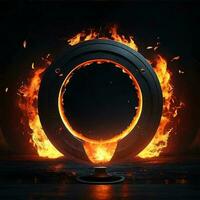 donker abstract futuristische met een cirkel poort brand ai gegenereerd foto