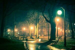 donker regenachtig stad park foto