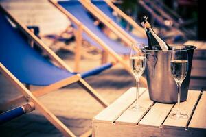 gekoeld Champagne Bij strand vakantie kroeg foto