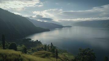 meer toba in noorden Sumatra Indonesië, geweldig Indonesië, generatief ai foto