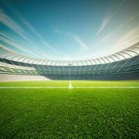 voetbal stadion met groen veld. generatief ai foto