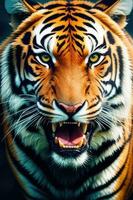 detailopname voorkant visie portret van brullen tijger. generatief ai foto